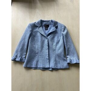 KS Collection Blazer Jacket Womens 10 Blue Floral Jacquard Lined Dressy